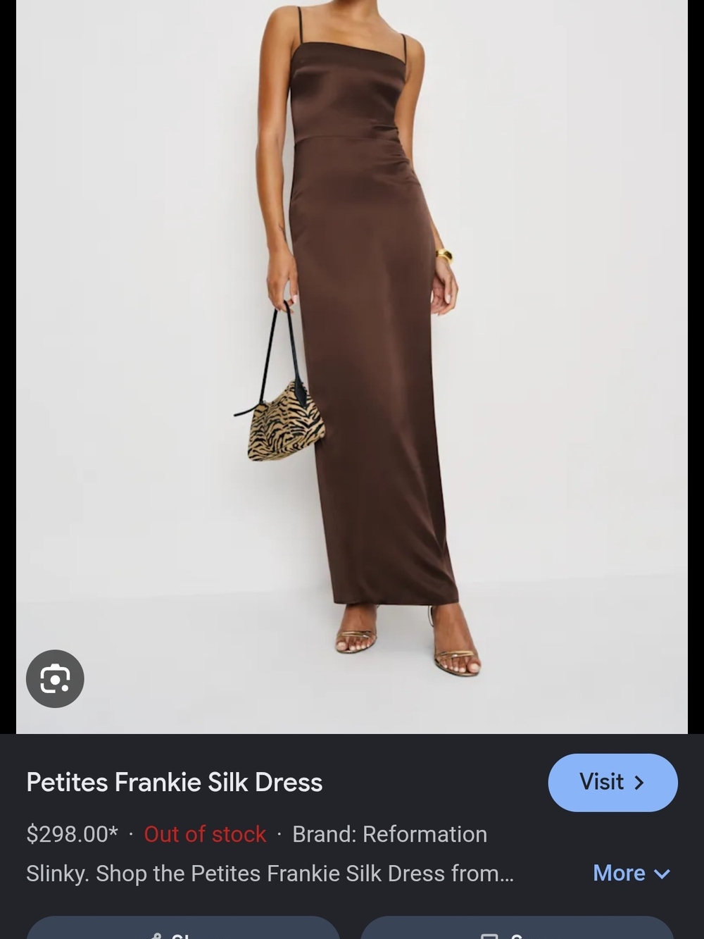 Reformation Petites Frankie Silk Dress in Chocolate Brown